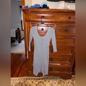 Free People Blue & White Striped Long Sleeve Bodycon Midi Dress XS